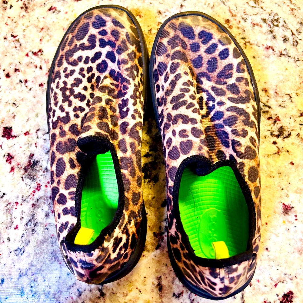 Oofos Leopard Print Slip-On Shoes